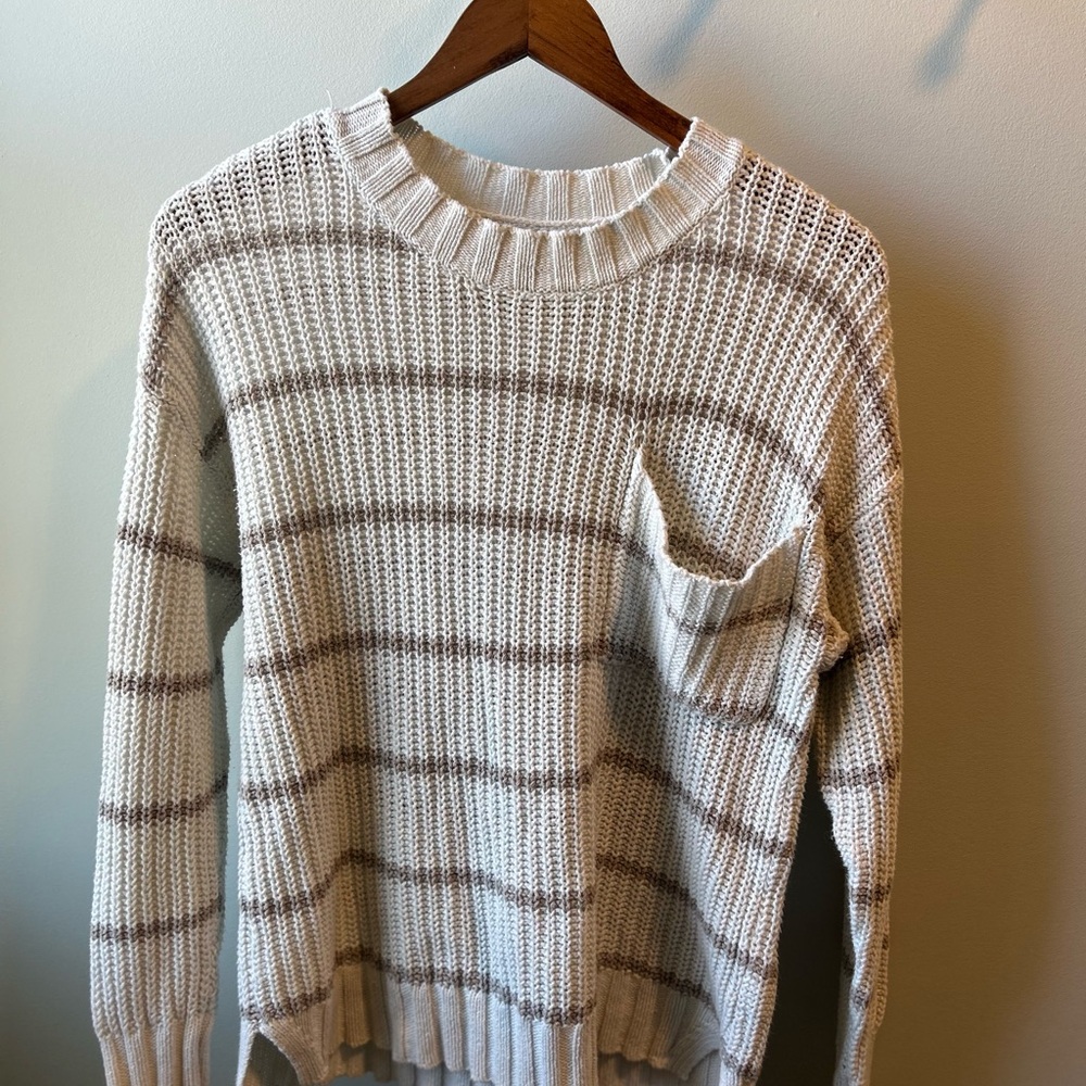 American Eagle Outfitters Women's Striped Sweater - Cream and Brown